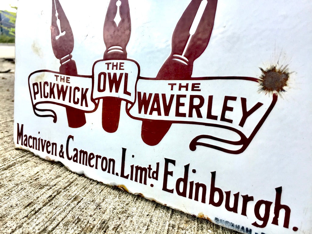 Antique Advertising - Waverley Pens Enamel Sign for Macniven & Cameron c.1910