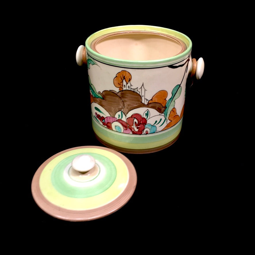 Clarice Cliff Alton Green Hereford Biscuit Barrel Shape Art Deco Pottery Antique