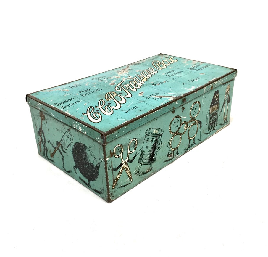 Antique Advertising - C.C.B. Treasure Box Sewing Tin by Huntley Boorne & Stevens