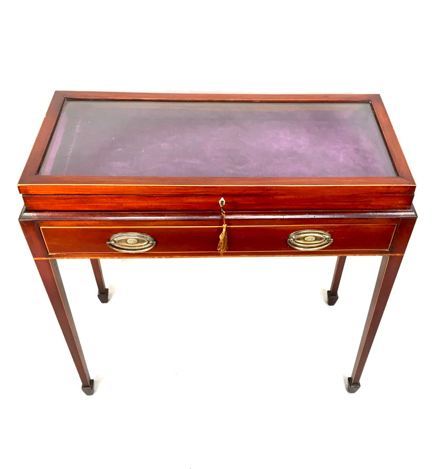 Antique Edwardian Mahogany Wood Bijouterie Display Table & Storage Cabinet c1910