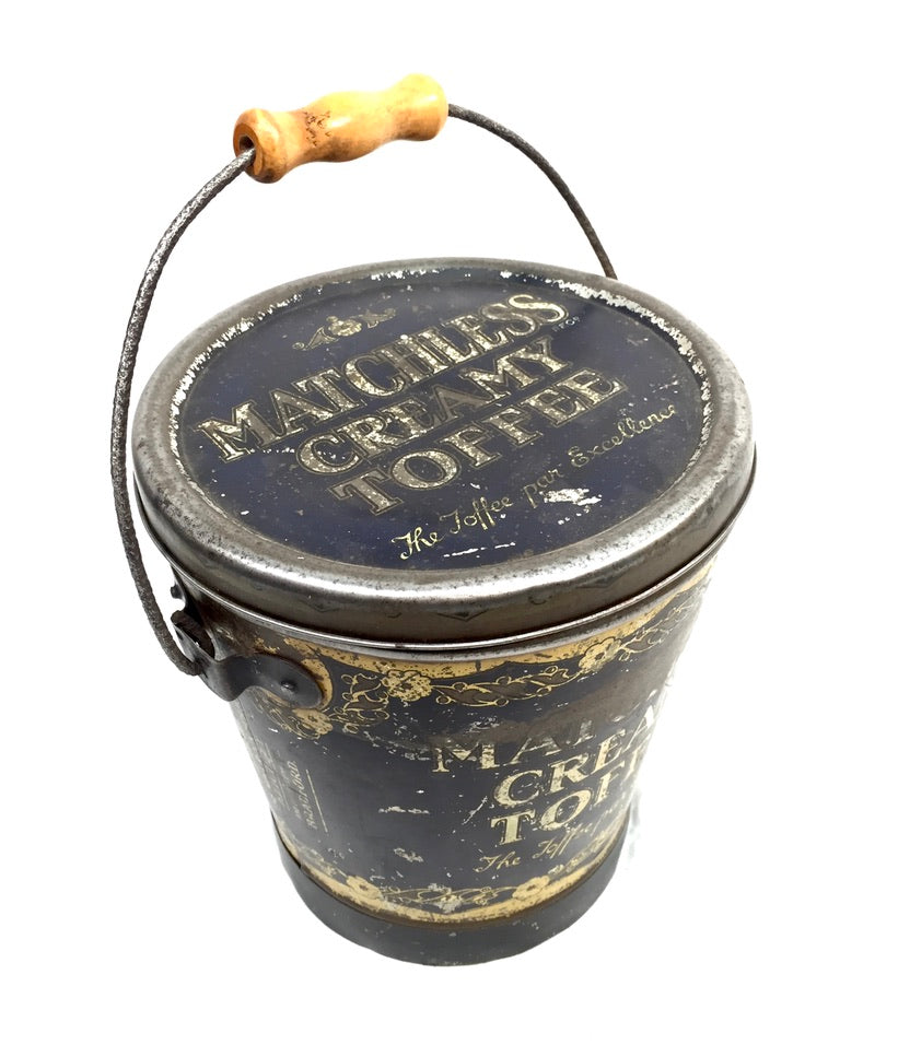 Antique Advertising 1920s J Bottomley & Sons Matchless Creamy Toffee Tin Bucket