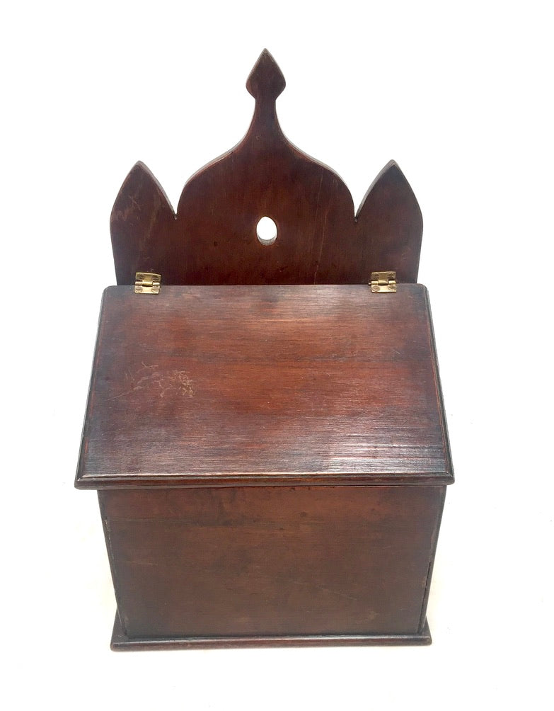 Antique Gothic Revival Wooden Salt / Candle Box / c.1900 Wall Hanging / Tabletop