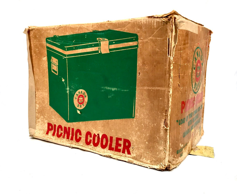 Vintage 1960s Retro Canada Dry Green Picnic Cooler Box in Original Cardboard Box