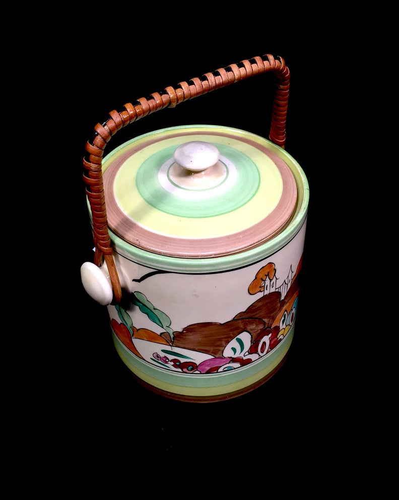 Clarice Cliff Alton Green Hereford Biscuit Barrel Shape Art Deco Pottery Antique