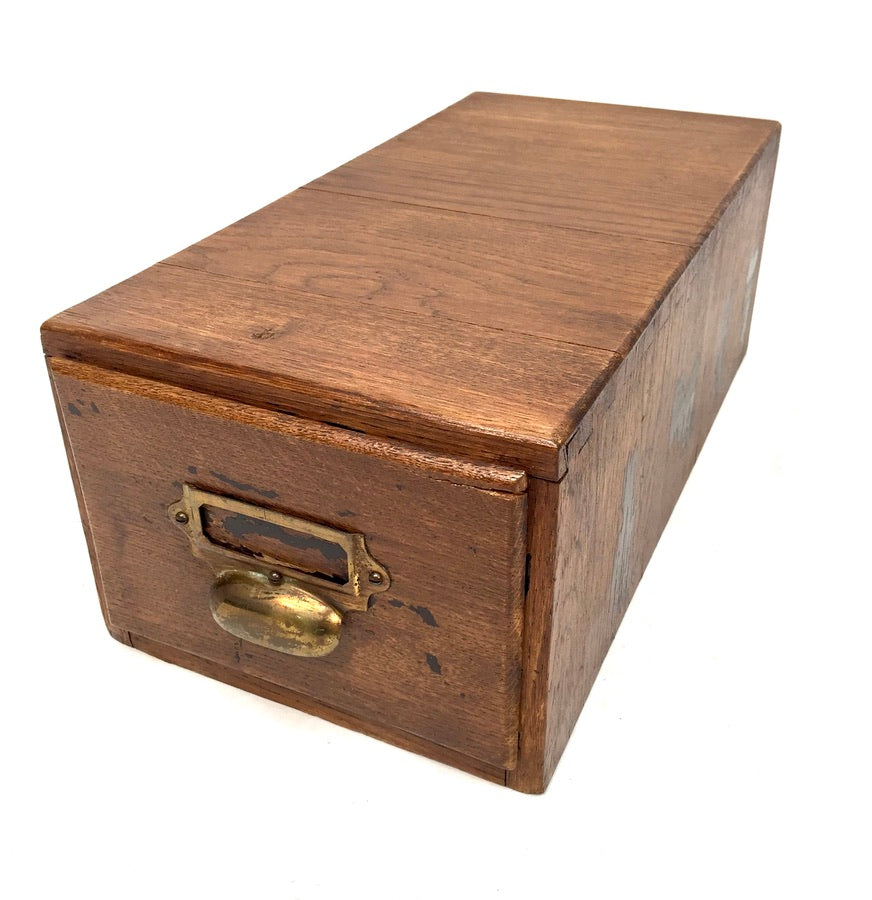 Antique Wooden Desktop Oak Stationery Index Filing Card Drawer / Cabinet / Box