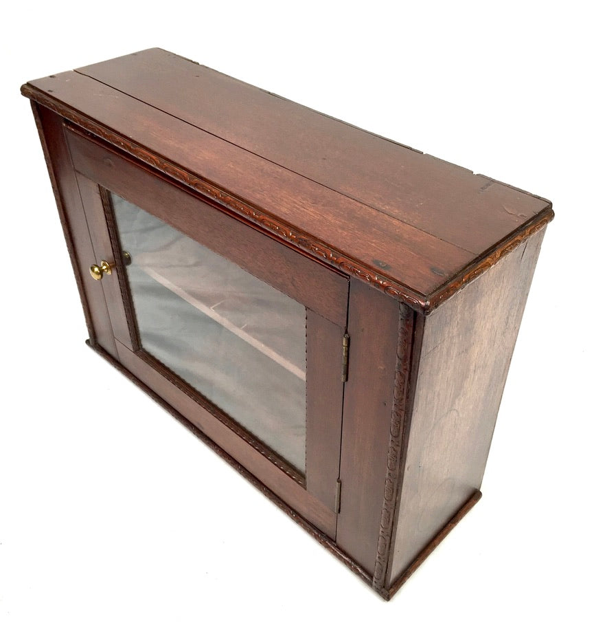 Antique Wooden & Glass Fronted Tabletop Cupboard / Wall Storage Box Cabinet