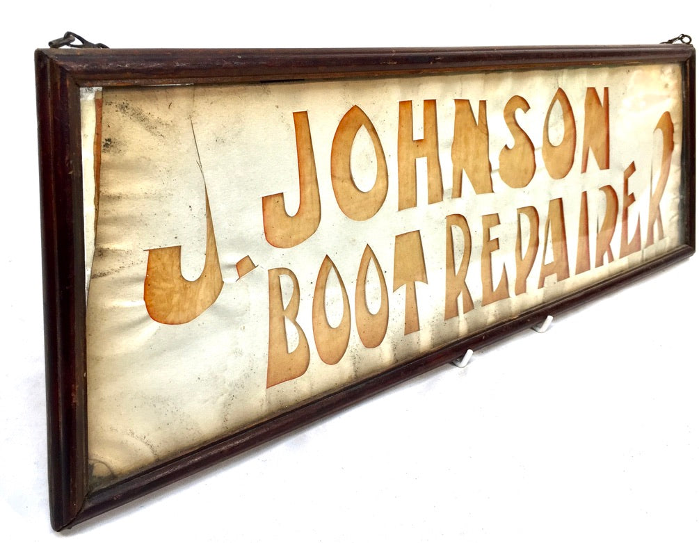 Antique Advertising - Art Deco Shop Display Sign Johnson Boot Repairer c.1930&nbsp;