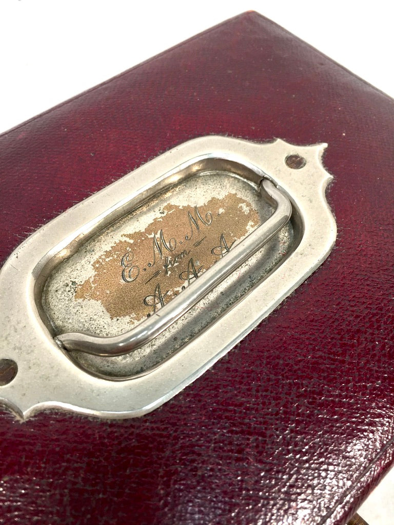 Antique Edwardian Leather Tabletop Cash Box / Jewellery Cabinet with Key c.1910