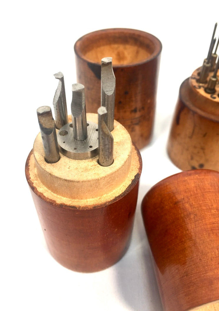 Antique Wooden Storage Cases with Various Steel Metal Punch Set Tools Wacthmaker