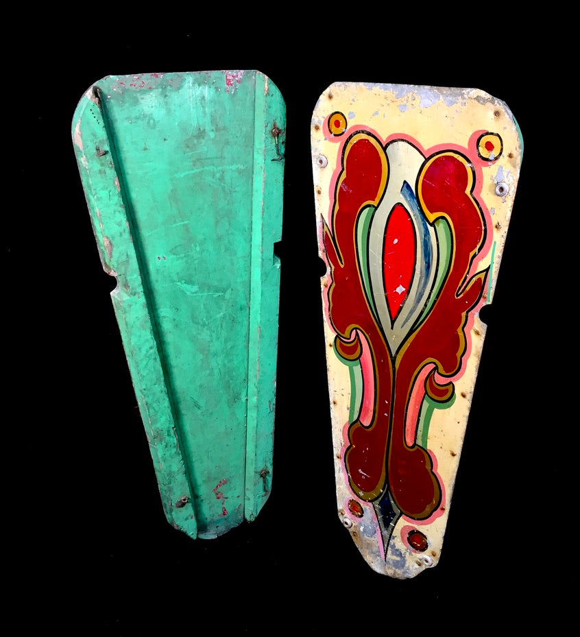 Antique Early 20th Century Fairground Chair-O-Plane Ride Decorative Panels Pair