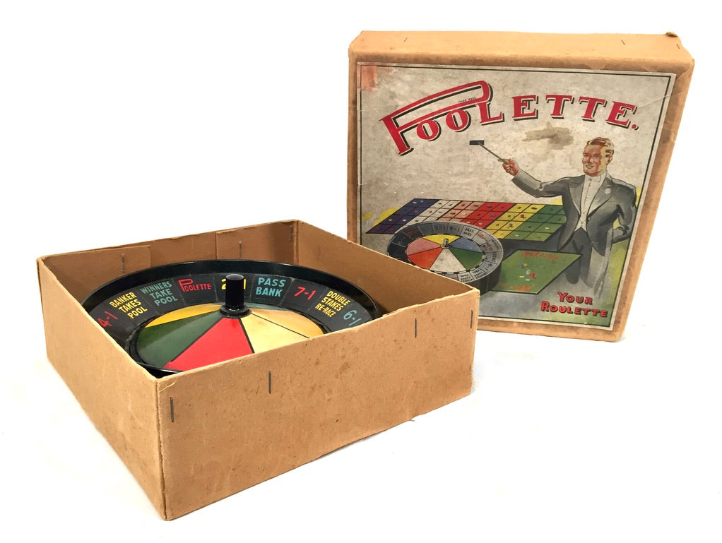 Antique Boxed 1930s Roulette Style Board Game / 'Poolette' / Complete / Vintage