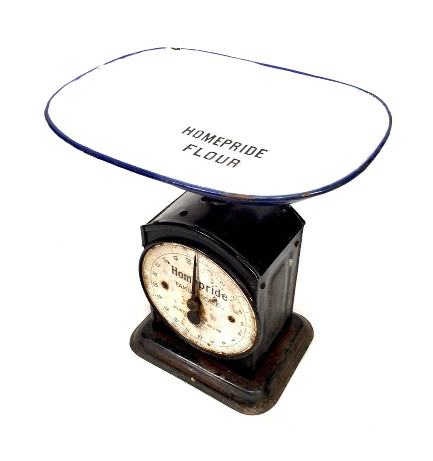 Antique Advertising - Cast Iron & Enamel Pan Homepride Kitchen Scales c.1930