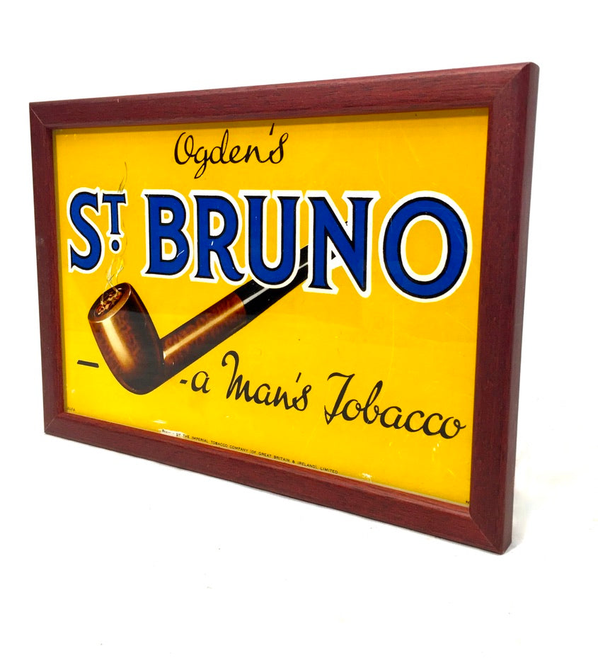 Antique Advertising - Original Ogdens St Bruno Reverse Painted Glass Sign Framed