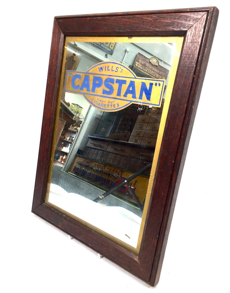 Antique Advertising - Wills's Capstan Navy Cut Cigarettes Oak Framed Mirror Sign