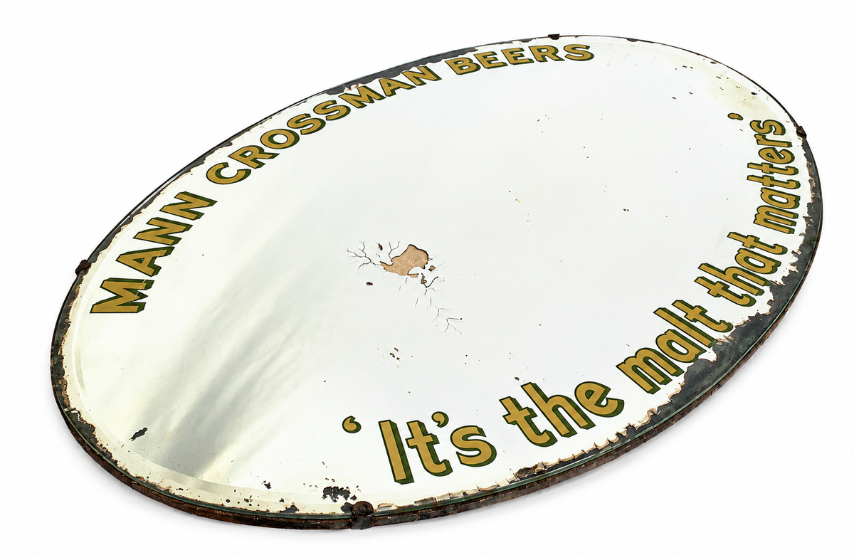 Antique Advertising Mann Crossman Beers Brewery Pub Large Oval Mirror / Sign