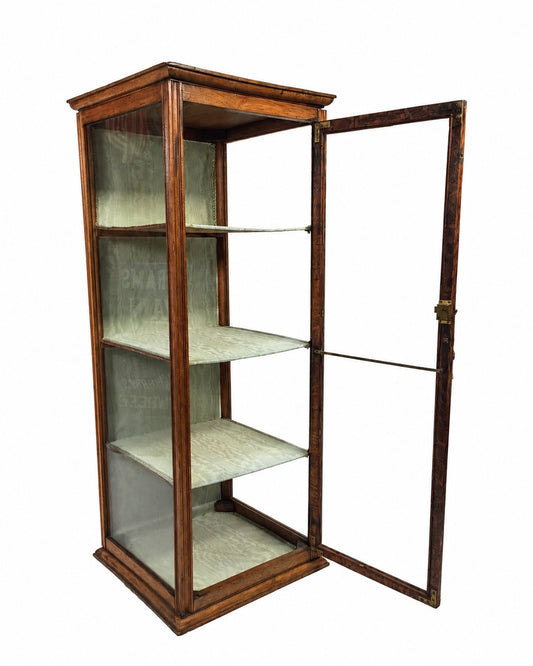 Antique Wooden & Glass Countertop Display Cabinet / Storage Box with Key c.1930