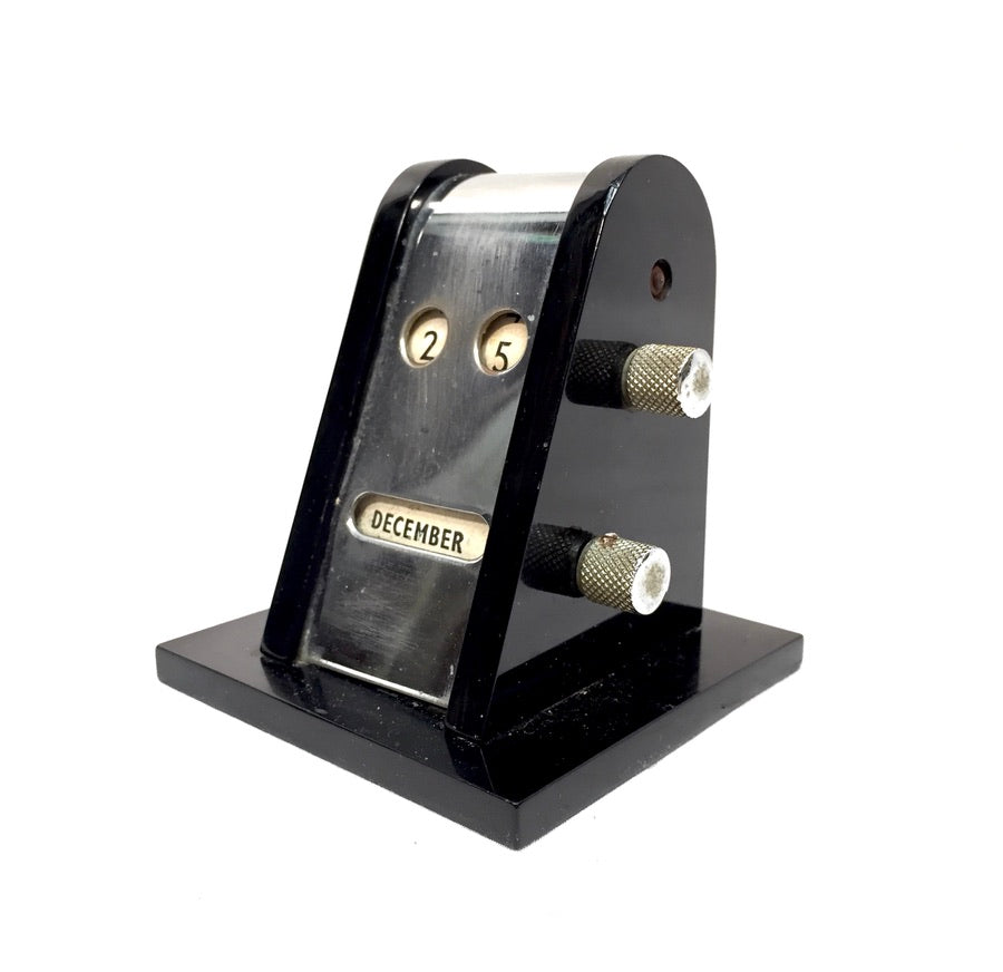 Antique Art Deco Office Desktop Perpetual Calendar c.1930 Working Black Bakelite