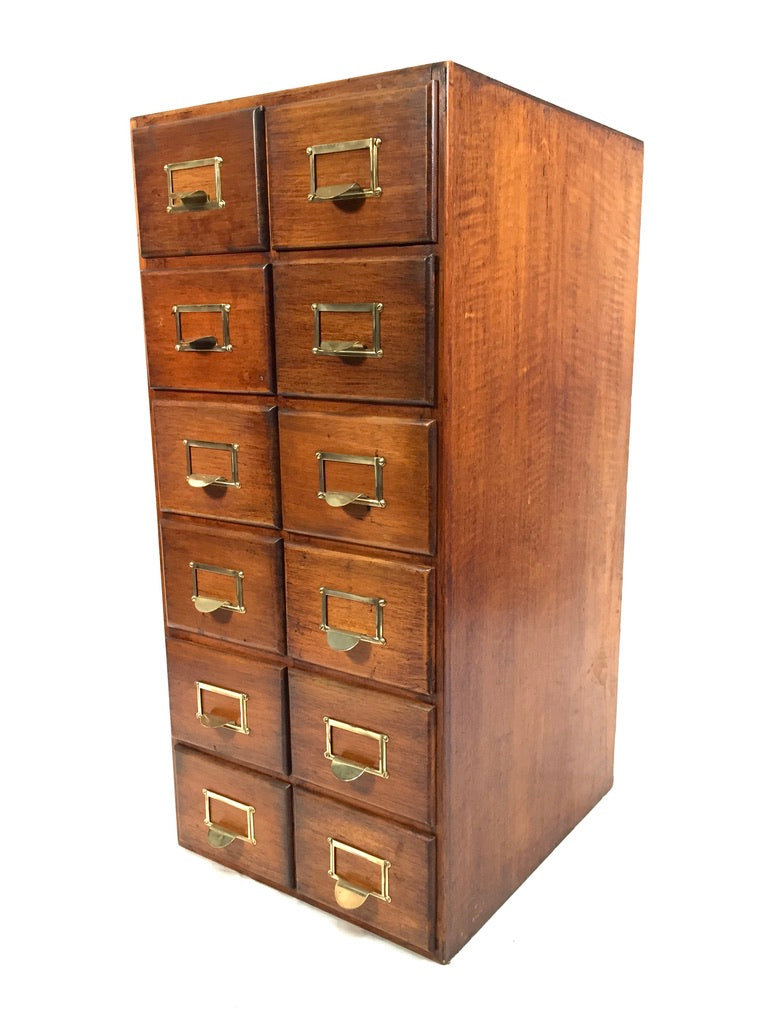 Antique 20th Century Large Wooden Index Card Drawer Unit Storage Cabinet c.1930