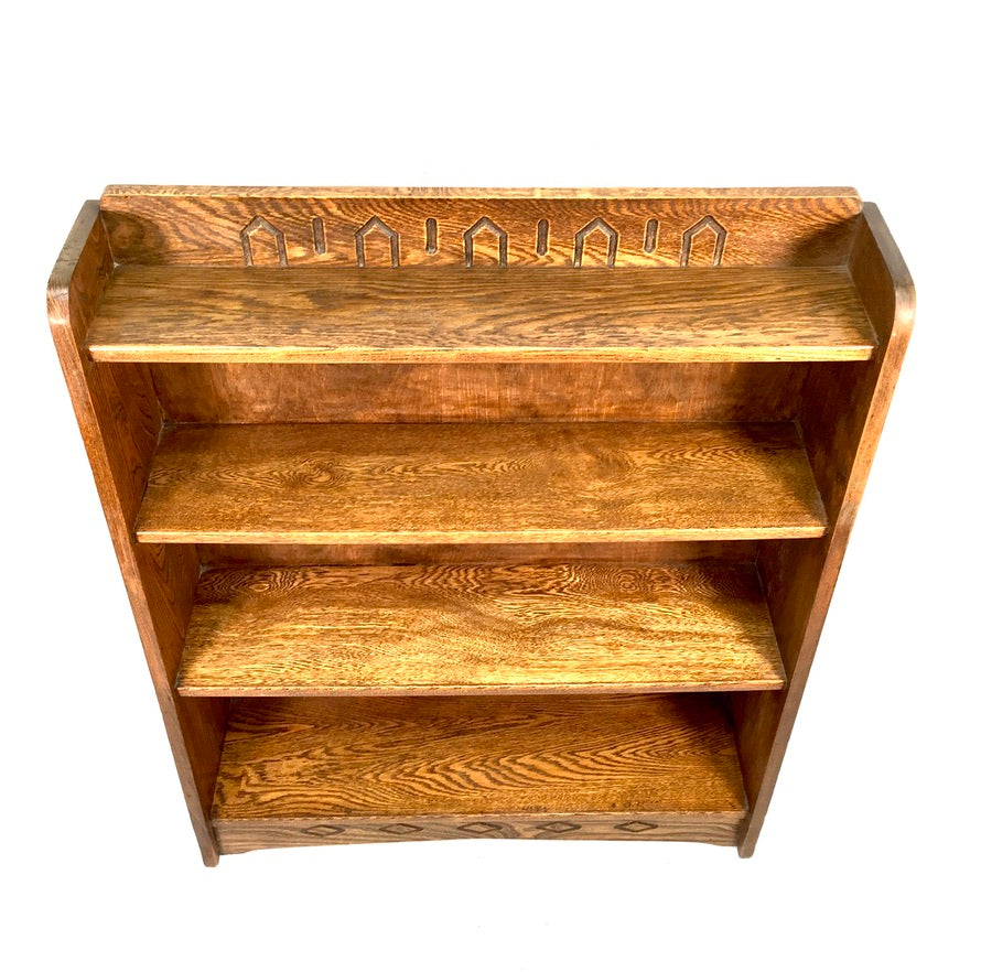 Antique Wooden Oak Bookcase / Book Shelf Display Rack Freestanding / Vintage