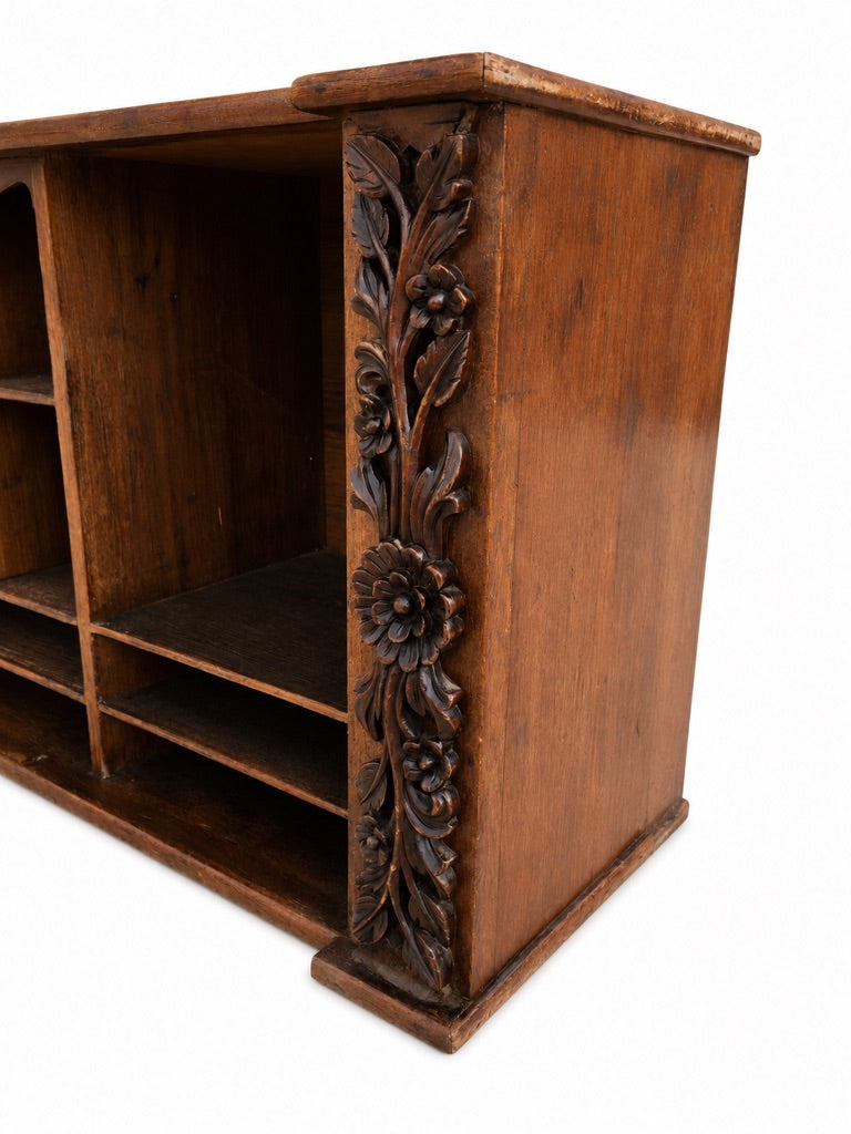 Antique Large Wooden Oak Carved Pigeon Hole Filing Cabinet Stationery Organiser
