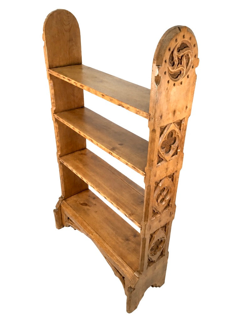 Antique Carved Pine Wooden Bookcase / Book Shelf Display Rack Freestanding