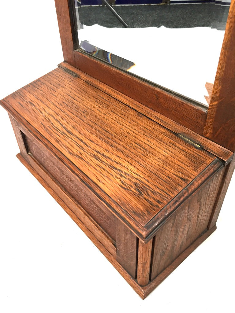 Antique Wooden Oak Entrance Hall Wall Mirror with Storage Box / Bathroom c.1930