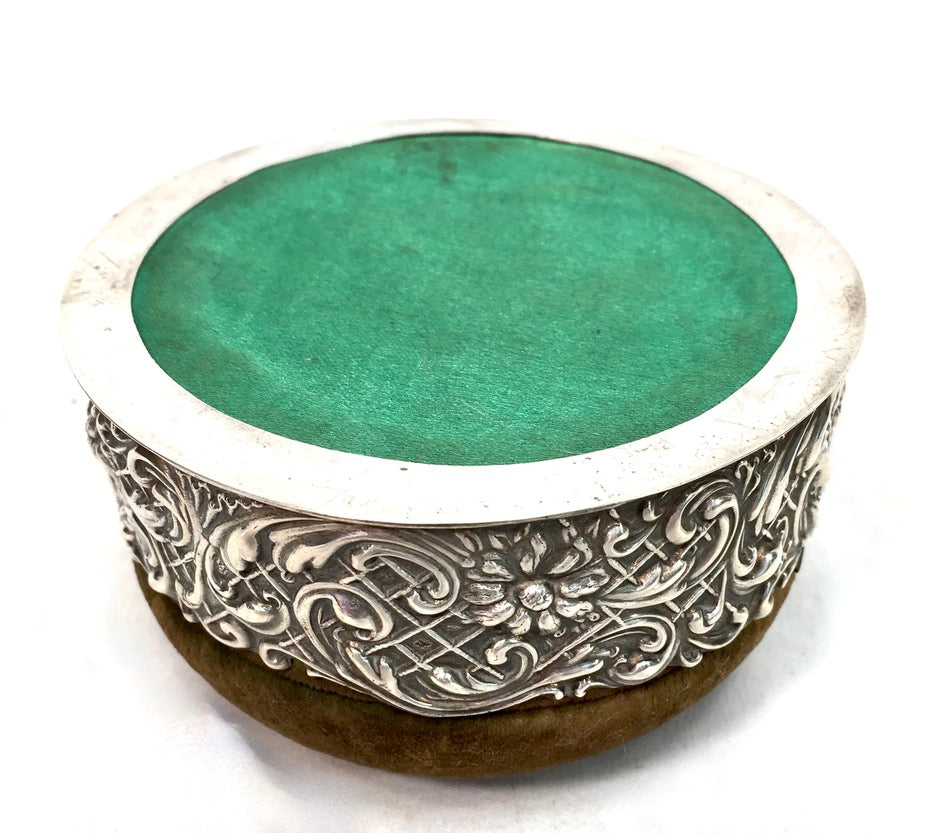 Antique Edwardian Art Nouveau Birmingham Sterling Silver Pin Cushion Box c.1905