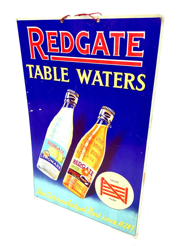 Antique Advertising - Redgate Table Waters Shop Display Showcard Sign c.1940