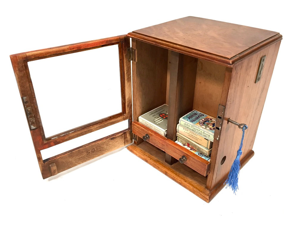 Antique Advertising - Wooden Tabletop Coin Operated Cigarette Vending Machine