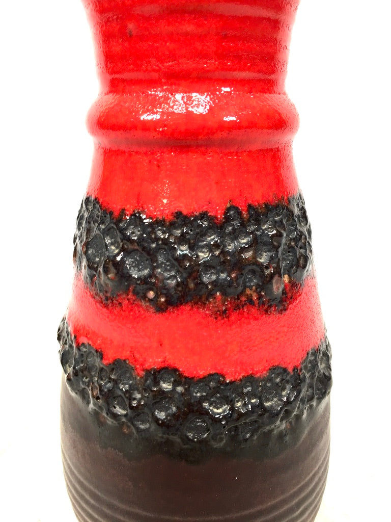 Vintage West German Pottery Lava Vase / Jug / Red &amp; Black / Retro 1970's