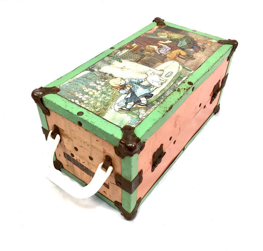 Vintage Toy Miniature Wooden Children's Doll Trunk / Clothes Box / Suitcase