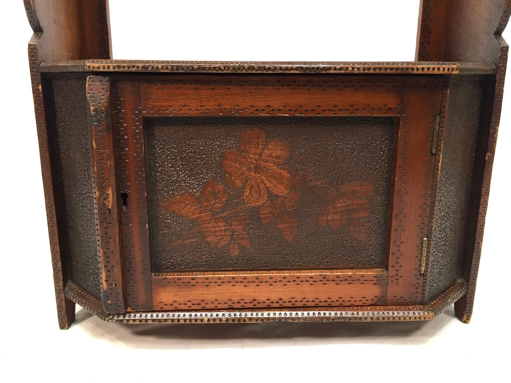 Antique Wooden Poker Work Wall Hanging / Tabletop Shelf / Cabinet / Box