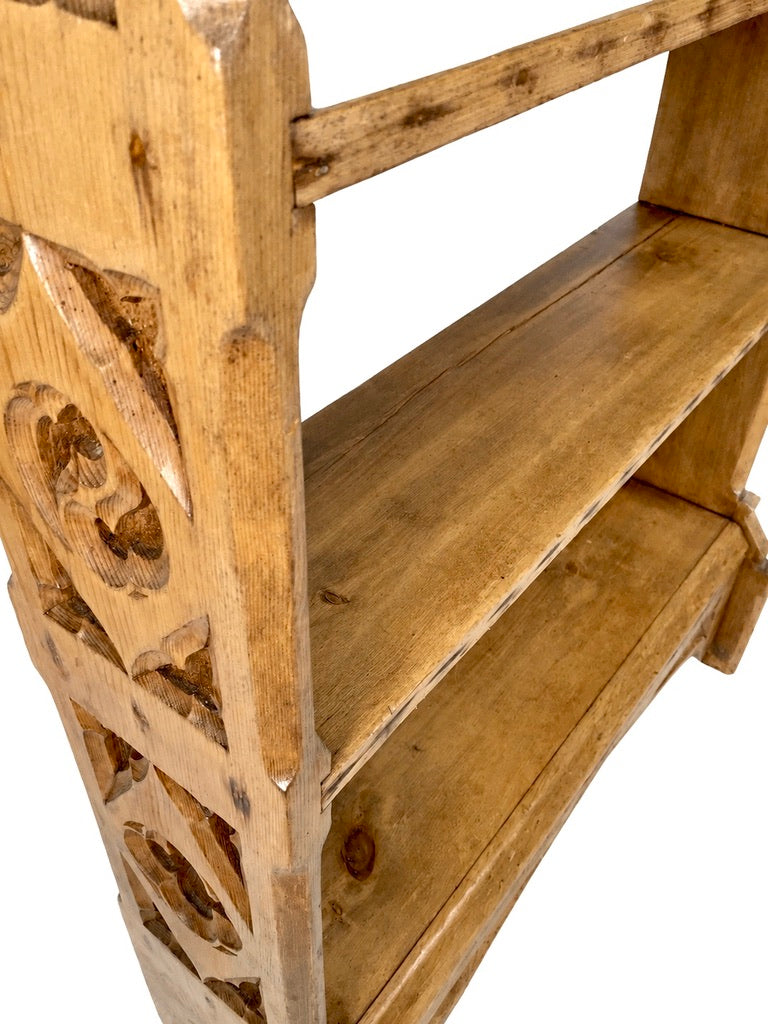 Antique Carved Pine Wooden Bookcase / Book Shelf Display Rack Freestanding