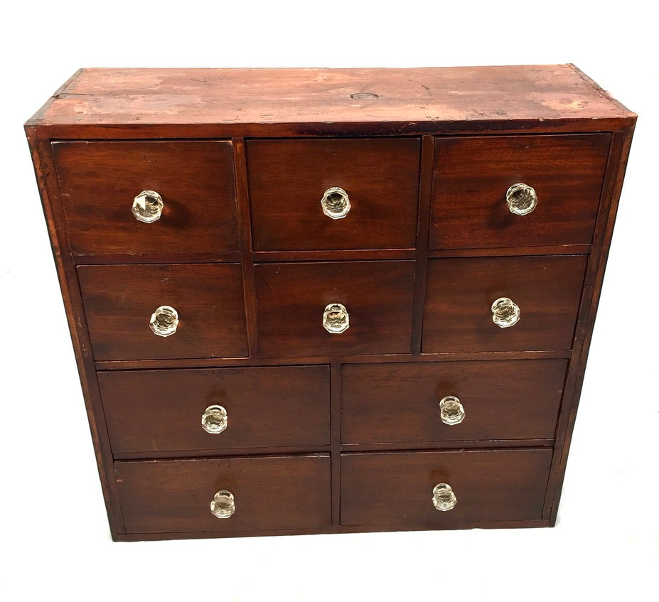Antique Tabletop Victorian Apothecary Shop Chest of Drawers Cabinet Glass Handle