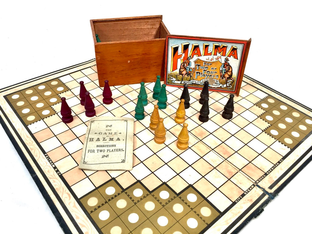 Antique 19th Century Halma Board Game Published by Woolley & Co London c.1890