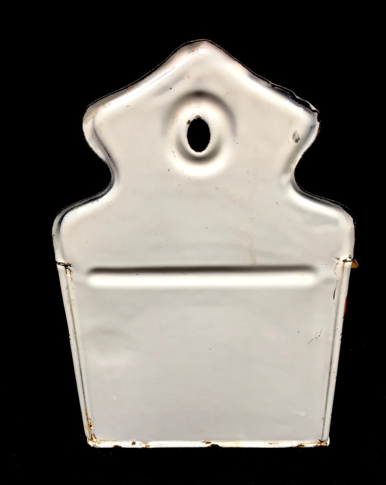 Antique Kitchenalia French Wall Mounted Enamel Red & White Enamel Flour Bin Box