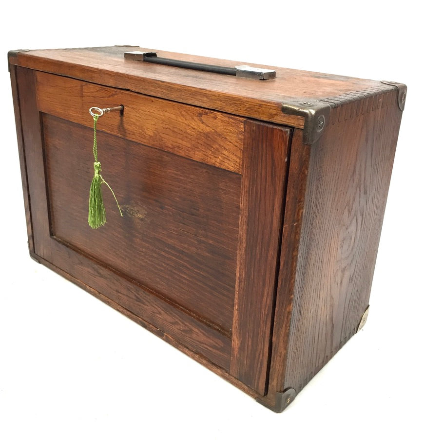 Antique Wooden Engineers Toolbox Tool Box Collectors Cabinet by Neslein with Key