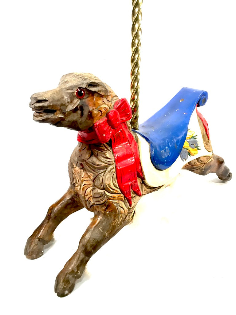 Antique Salvaged Fairground Ride Merry Go Round Wooden Carved Horse & Brass Pole