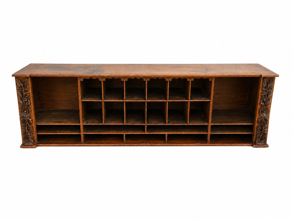 Antique Large Wooden Oak Carved Pigeon Hole Filing Cabinet Stationery Organiser
