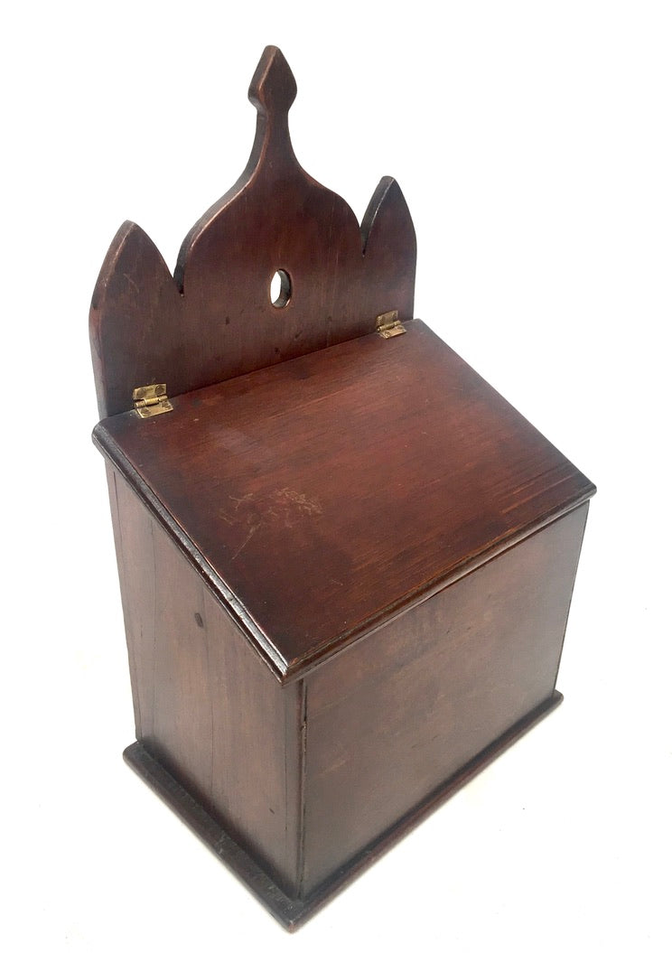 Antique Gothic Revival Wooden Salt / Candle Box / c.1900 Wall Hanging / Tabletop