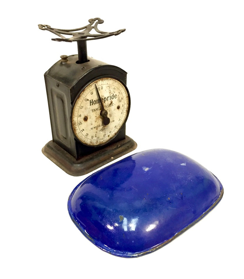 Antique Advertising - Cast Iron & Enamel Pan Homepride Kitchen Scales c.1930