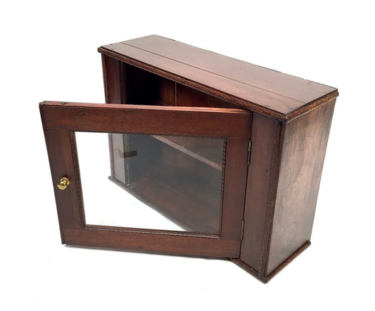 Antique Wooden & Glass Fronted Tabletop Cupboard / Wall Storage Box Cabinet