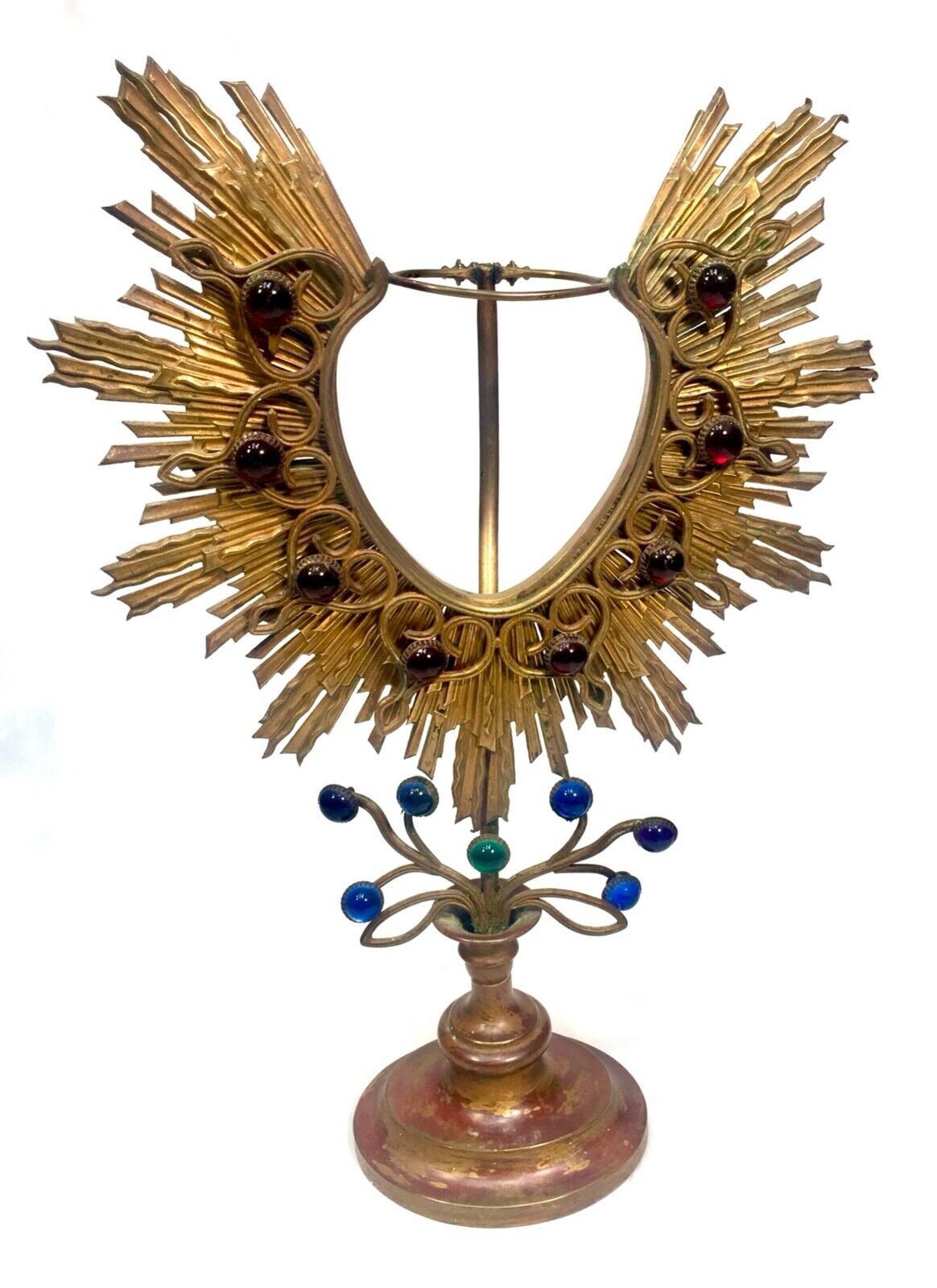 Antique 19th Century Church Monstrance / Ostensorium Vessel / Stand Gilded Brass