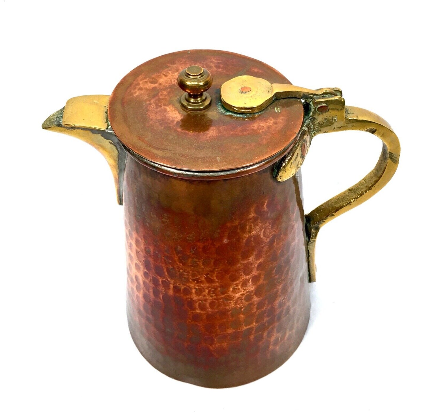 Antique Arts & Crafts Movement Hammered Copper & Brass Hot Water Tankard c.1900