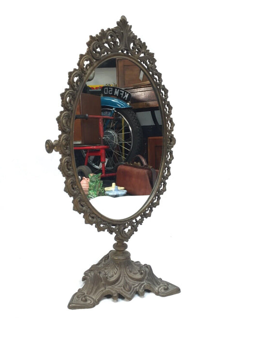 Antique French Cast Metal Tabletop Mirror / Dressing Table / c.1900 / Gilded