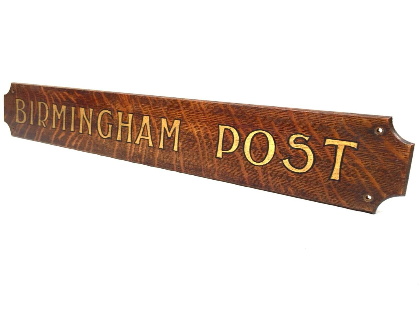 Antique Advertising - Art Deco Birmingham Post Sign on Oak Wooden Board / c1930