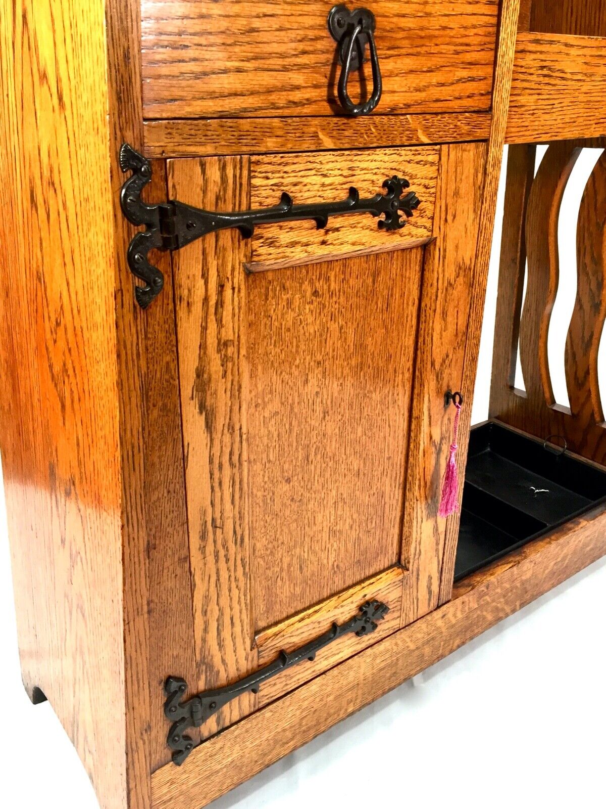 Antique Arts & Crafts Oak Entrance Hall Storage Cupboard Umbrella Stand c.1920