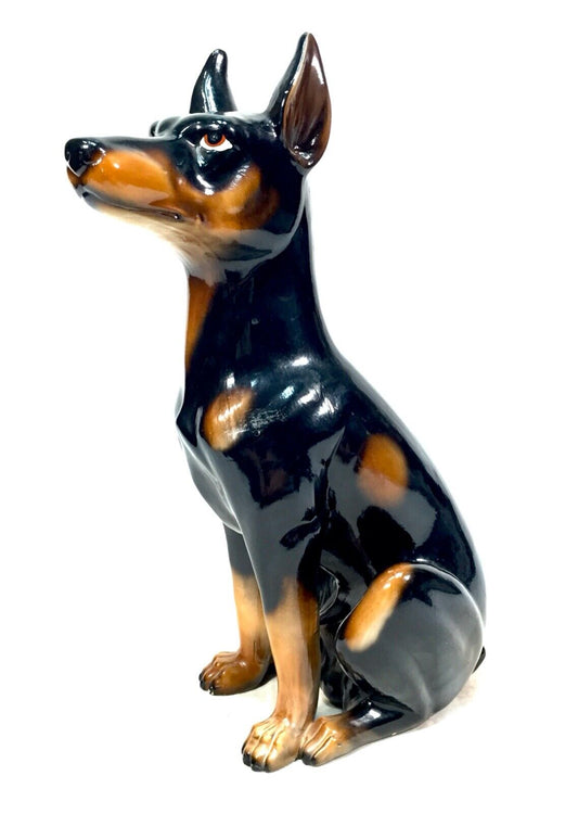 Vintage Mid Century Tabletop Ceramic Doberman Dog Statue / Sculpture / Antique