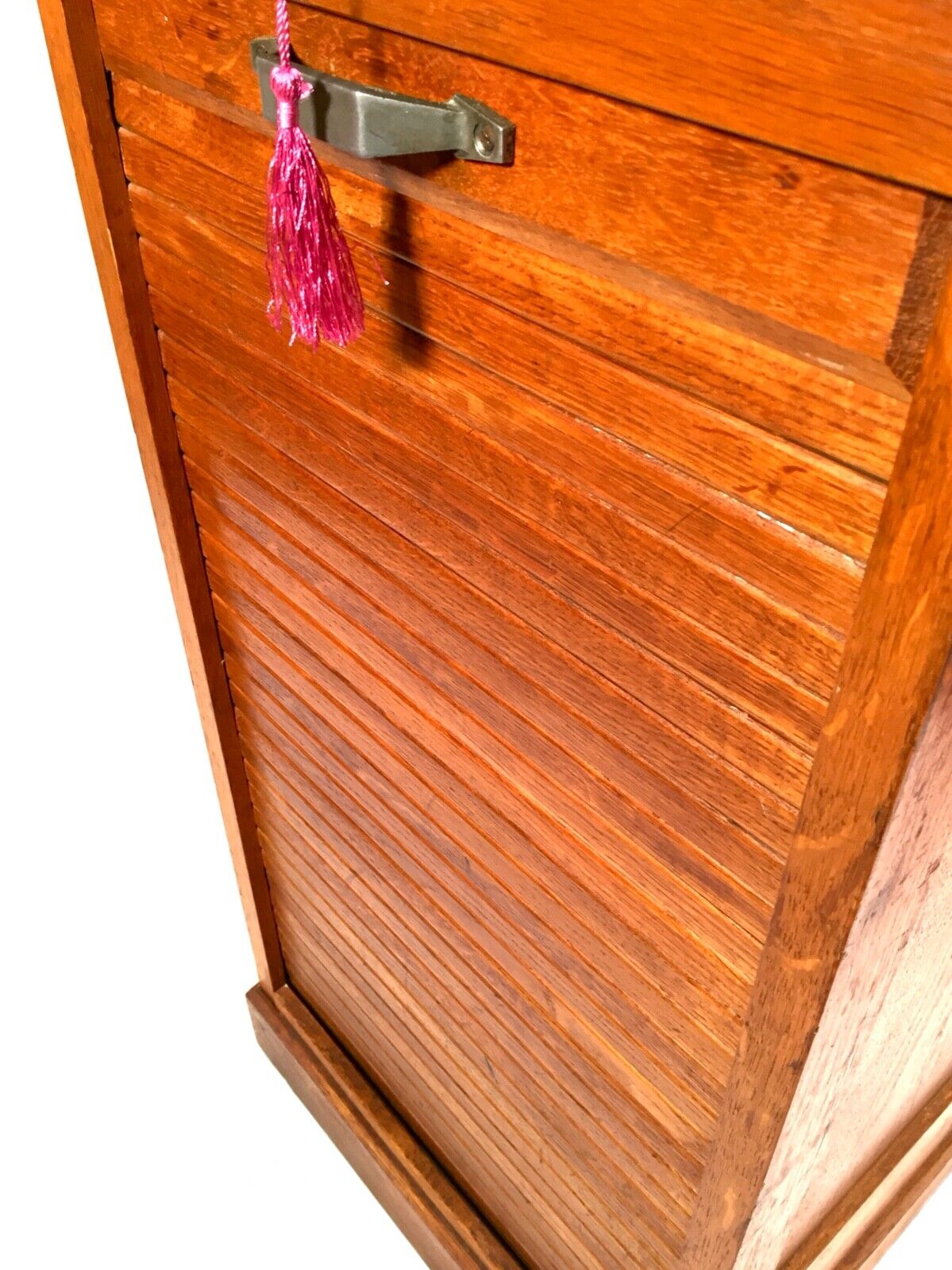 Antique Wooden Oak Tambour Fronted Stationery Filing Cabinet Chest / c.1950