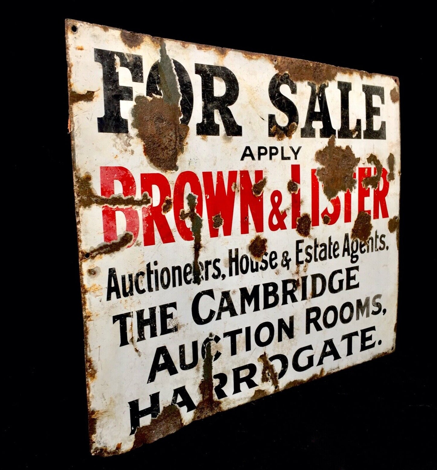 Antique Advertising - 1920's Enamel For Sale Sign by Brown & Lister Harrogate